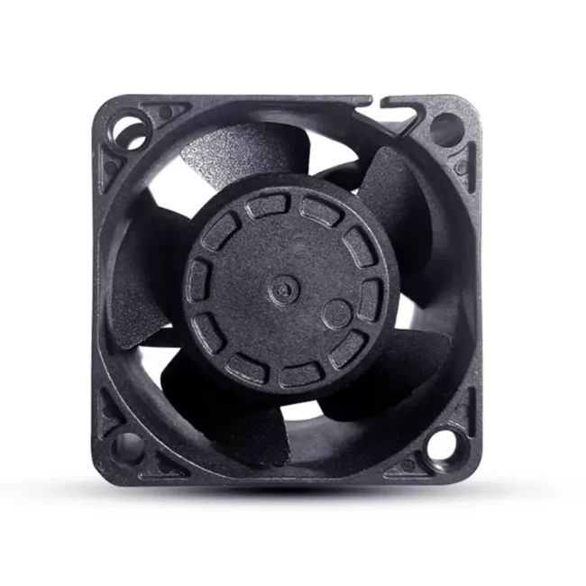 Delefun 4028 12V 0.22A DC cooling fan: 40x40x28mm brushless DC fan with black square frame, circular protective grille, multiple fan blades, and four corner mounting holes. Available in 6400 RPM sleeve bearing and 8800 RPM ball bearing versions. Specifications label displays "12V 0.22A" with brand name and model number.