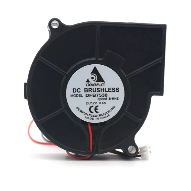 Delefun DFB7530 12V DC blower fan 75x75x30mm 0.4A 2P for cooling systems